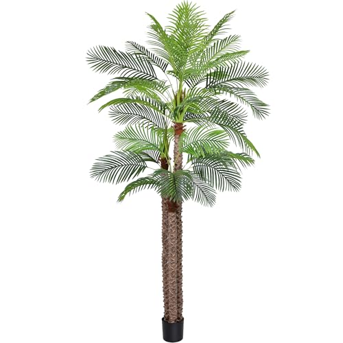 10ft Large Artificial Palm Tree for Outdoors Faux Triple Phoenix Palm with 36 Leaves,120 Inch Tall Fake Tropical Palm Tree for Patio,Poolside,Garden,Home Office Indoor Decor(10feet,1Pack)
