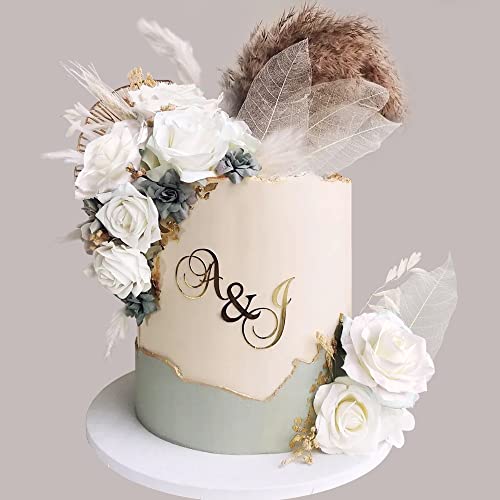 Natural Boho Cake Topper Vintage Artificial Flowers Leaves Various Dried Pampas Grass Cake Decor for Wedding Bridal Birthday Party Supplies (White) - color: White