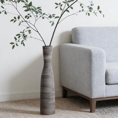 ALMA 20" Black Tall Skinny Flower Vase for Floor, Grey Modern Decorative Ceramic Vase for Living Room Floor, Dinner Table, Entryway, Fireplace, Bookshelf, Offer, Home Decor - color: Bow-black-20"
