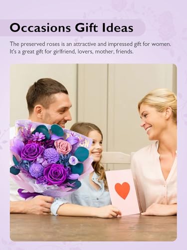 Eterfield Flowers for Delivery Prime, Flowers Forever Bouquet, Preserved Roses and Purple Flowers Birthday Gifts for Her Women Wife Mom Grandma Anniversary Valentine's Day Mothers Day Christmas
