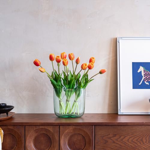 Artificial Tulips Flowers,Soft Touch Latex Bouquet, Fake Tulips,Spring Wedding Home Room Table Centerpiece Decor - color: 15pcs Orange(no Vase)