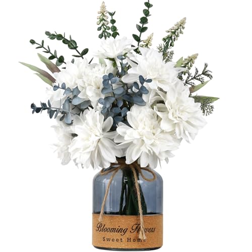 Leftover Faux Flowers in Vase,Artificial Flowers,Table Centerpieces for Dining Room,Flower Centerpieces for Tables,Fake Flowers in Vase,Kitchen Table Decor,Coffee Table Decor - color: White