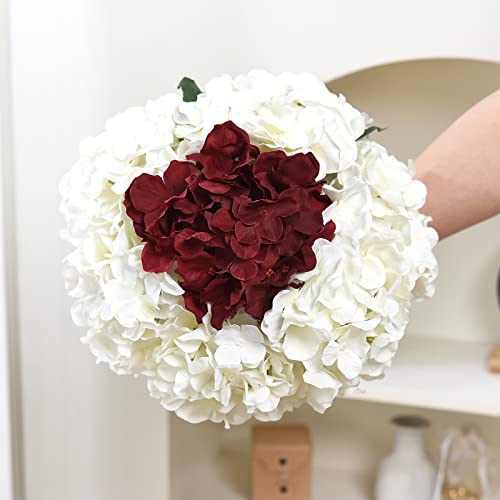 10PCS Artificial Hydrangea Flowers, Fake Hydrangea Silk Flowers Heads with Stems for Wedding Home Party Shop Baby Shower Decoration-Claret Red - color: New-claret Red