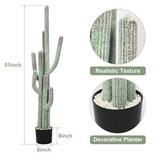 Artificial Cactus 51 Inch Tall Faux Cactus Plant with Black Planter Faux Plants 4.3Ft Cactus Plant Indoor Outdoor Fake Cactus Tree for Home Office