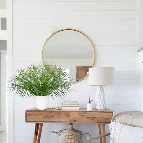 Briful Artificial Palm Plant in White Pot, 18” Faux Tropical Tabletop Plant with 14 Realistic Leaves, Small Potted Palm Tree for Farmhouse, Coffee Table, Entryway, Bathroom, Shelf & Living Room Decor - color: 18'' Tall White