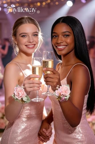 Rose Pink Wrist Corsage for Wedding Prom, Handmade Artificial Flower Corsage Bracelets for Bride,Bridesmaid,Mother,Porm Corsage for Homecoming,Party Anniversary(Set of 2) - color: Pink, size: 2 Wrist Corsages