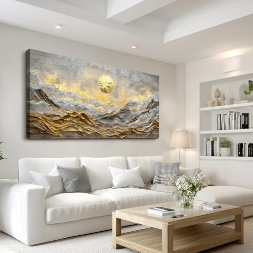 ZUITINGHUA Large Wall Decor For Living Room Canvas Wall Art For Office Modern Wall Decorations For Bedroom Golden Moon Landscape Painting Mountain Pictures Artwork Room Home Decor 24x48 In - color: Golden Moon Mountain, size: 48"L x 24"W