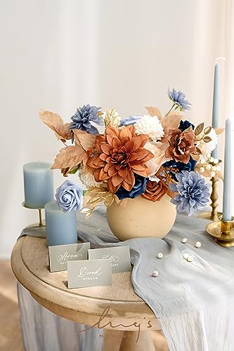 Ling's moment Fake Flowers Box, Faux Artificial Greenery Stems Foam Roses Gardenia Silk Dahlia Fabic Flower for Centerpieces Bouquet Wedding Vase Decorations, Burnt Orange & Navy, Grand Combo - color: Or-burnt Orange & Navy, size: Grand
