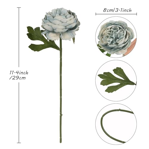 IPOPU 10pcs Grey Blue Peonies Artificial Flowers Silk Peonies with Stems Real Look Fake Peony for Home Table Decorations Wedding Faux Flowers Arrangements (Grey Blue) - color: Grey Blue