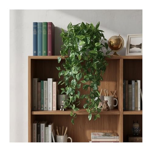 35.5" Artificial Pothos Ivy Plants Set of 2 with Pots, Fake Hanging Greenery Silk Leaves for Home Decor, Realistic Faux Plants for Shelf Tabletop Office, No Maintenance Needed (Light & Dark Green)