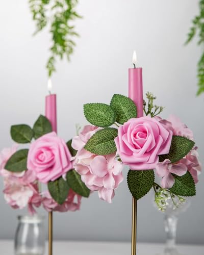 DuHouse 50Pcs Artificial Roses Flowers Fake Roses with Stems Real Touch Foam Flowers for DIY Wedding Bouquet Party Centerpiece Floral Arrangement Party Home Decor(Pink) - color: Pink, size: 50pcs