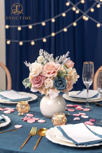 TINGE TIME 7 Inch Artificial Flowers Wedding Bouquets for Bridesmaid, Set of 4, DustyRose & NavyBlue Bride Tossing Bouquet for Rustic Wedding Ceremony Bridal Shower Rehearsal Dinner Vintage Party - color: Dusty Rose & Navy Blue 2