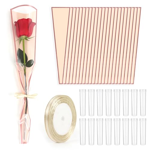 50 Pcs Flower Water Tubes with 50 Pcs Rose Gold Single Rose Sleeve Single Rose Holder for Bouquets Flower Vials Individual Single Stem Floral Wrapping Bag for Mother's Day Graduation Florist Supplies - color: Rose Gold, size: single flower wrap