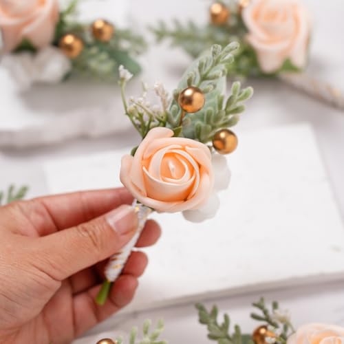 Champagne Rose Men Boutonniere Faux Foam Flower for Wedding 6Pcs | Champagne Artificial Foam Rose Boutonnieres for Wedding Prom Groom Groomsman Ceremony Anniversary Party Homecoming - color: 6pcs Champagne Pink Boutonniere
