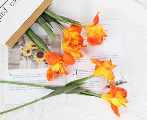 6 PCS Iris Flowers Artificial Real Touch Orange Flowers 18.9 in Long Stems Artificial Iris for Wedding Bridal Home Kitchen Party Decoration (Orange) - color: Orange
