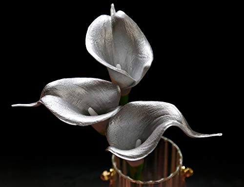DuHouse 20Pcs Artificial Calla Lily Flower Real Touch Latex Flowers for DIY Wedding Bouquet Party Home Decor (925 Silver) - color: 925 Silver, size: 20pcs