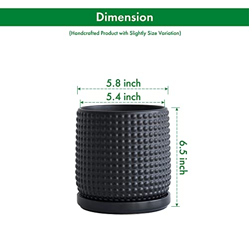 D'vine Dev 6 Inch Ceramic Beaded Stoneware Planter Pot - Flower Pot with Drainage Holes and Saucers for Indoor Succulent Plants or Flowers, Ebony Matte, 27-C-X-6 - color: Ebony Matte, size: 5.8 Inch