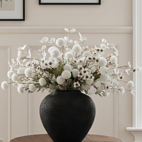 20pcs White Artificial Flowers Bulk For Vase That Look Real, White Flower Centerpiece For Table, Silk Floral Home Decor Indoor, Faux Kiku + Eucalyptus Stems + Wildflowers, Flores Blancas Artificiales - color: White Kiku+wax+eucalyptus