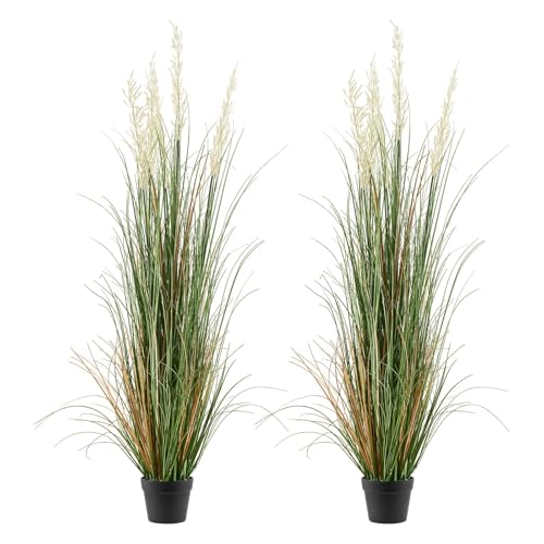 VEVOR Artificial Grass Plant, 2 Pack 59 inch Faux Reed Flower Grass in Pot, Premium PVC Fake Greenery Shrubs Plant for Indoor Outdoor House Home Garden Office Room Décor, Housewarming, Green - color: Reed Flowers and Grass, size: 5FT