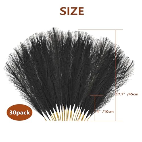 Black Pampas Grass Decor, 30 Pcs 17" Black Flowers Short Fluffy Artificial Faux Pampas Grass Stems, Fake Bulrush Floor Vase Filler Flower Arrangement for Boho Home Decoration - color: Black