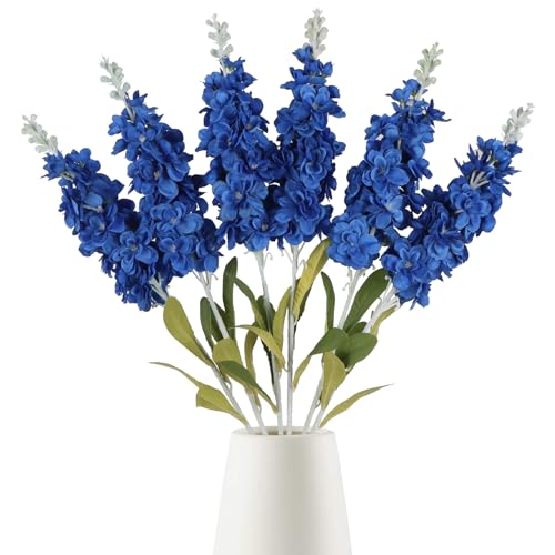 IPOPU Blue Delphinium Artificial Flowers 6PCS Royal Blue Silk Flowers 34.60" Faux Snapdragon Flowers Larkspur Fake Antirrhinum Long Stem Flowers for Tall Vase Wedding Home Decor (Royal Blue) - color: Royal Blue