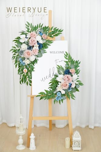 Artificial Wedding Arch Flowers Kit(Pack of 2) for Wedding Arch, Bridal Shower, Ceremony and Reception Backdrop Decoration (Misty Rose and Navy Blue) - color: Misty Rose and Navy Blue