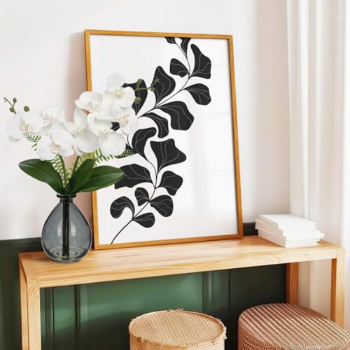 Oairse White Orchids Artificial Flowers, Faux Orchid in Glass Vase Real Touch Small Phalaenopsis Orchid Flowers Arrangements with Black Vase Orchids Centerpiece for Dining Room Table - color: White & Black