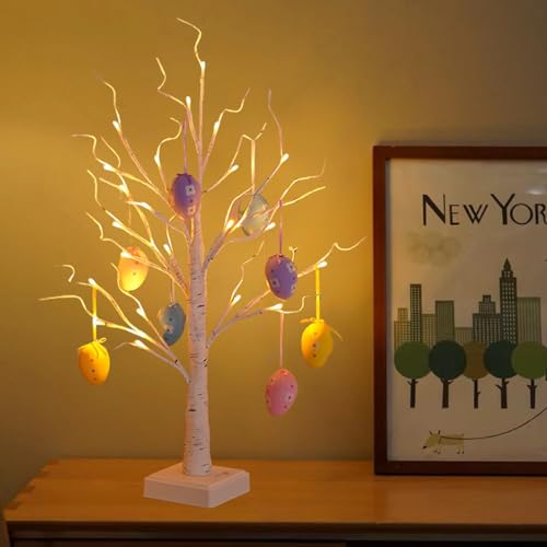 Easter Egg Ornaments, Easter Tree Lamp Easter Decorations for Party Home Spring Easte，White Birch Tree Easter Decorations Battery or USB Powered for Bedroom Living Room Party - style: Easter Egg 2