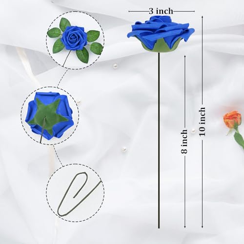 9 Pcs Artificial Flowers Fake Rose with Stems - Blue Real Touch Foam Roses for DIY Wedding Bouquet Bridal Shower Cake Toppers Centerpiece Table Valentines Day upplies Decorations - color: Blue, size: 9Pcs
