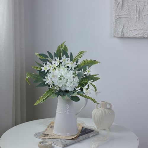 VIERENA Artificial Greenery Stems Box Set(Pack of 85pcs) with 8 Kinds of Faux Plants and Fake Flowers for DIY Wedding Bouquet Table Centerpieces and Floral Arrangement (White&Dusty Green) - color: White&dusty Green