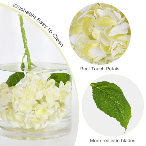 Nubry 4Pcs Beige Hydrangea Artificial Flowers, 22.5In Latex Faux Real Touch Large Hydrangea Flowers with Long Stems & Leaves for Home Office Decor Wedding Party Arrangements(Beige) - color: Beige, size: 4 Pcs