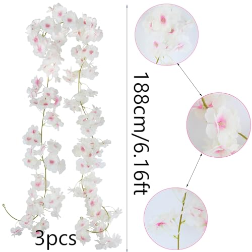 CITYES 3 Pcs Artificial Cherry Blossom Flower Vines Cherry Blossom Garland 18.48 ft Fake Silk Flower Garland Outdoors Hanging Cherry Blossom Vines for Home Wedding Garden Party Arch Decor Pink White - color: Pink White