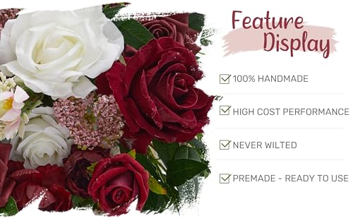Wedding Arch Flowers with Drapes Kit (Pack of 4) - 2pcs Artificial Christmas Marsala Deluxe Swag with 2pcs Sheer Drapes for Wedding Ceremony Arbor Reception Backdrop Rose Floral Decoration - color: Marsala