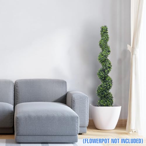 E&K 5FT Artificial Spiral Boxwood Topiary Tree with Plastic Nursery Pot, Fake Tall Tree Artificial Plant Faux Trees for Home Office Garden Indoor Outdoor Decor (1 Pack) - color: Spiral Boxwood, size: 5ft