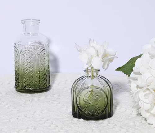 18pcs Green Glass Bud Vase Set, Small Flower Vases for Centerpieces in Bulk, Mini Vintage Vase for Home, Wedding, Table Decor - color: Green, size: 18pcs