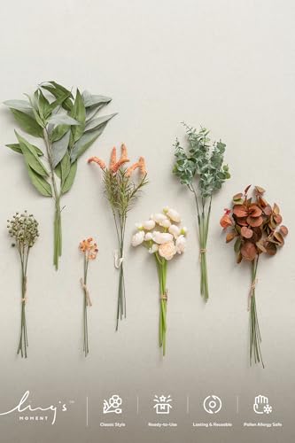 Ling's moment Artificial Greenery Stems Box Set, 33pcs with 7 Kinds of Faux Greenery Picks for DIY Bridal Bouquets Wedding Floral Arrangement Table Centerpieces, Amber & Green - color: Or-amber & Green