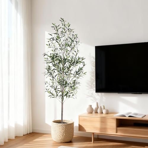 Jocoevol Olive Tree, 6FT Artificial Indoor Tall Faux Olive Trees w/Planter & Natural Wood Trunk and Lifelike Fruits, Fake Olive Artificial Tree for Home Office Decor - size: 6ft