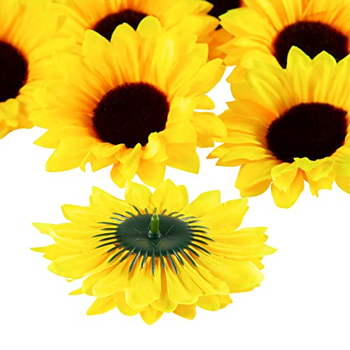 Coferset 40pcs Fake Sunflower Heads with Stems, 4" Sunflower Artificial Silk Flower Heads for Party Baby Shower Wedding Making Handicrafts Home Decor(Yellow) - color: Yellow-40pcs