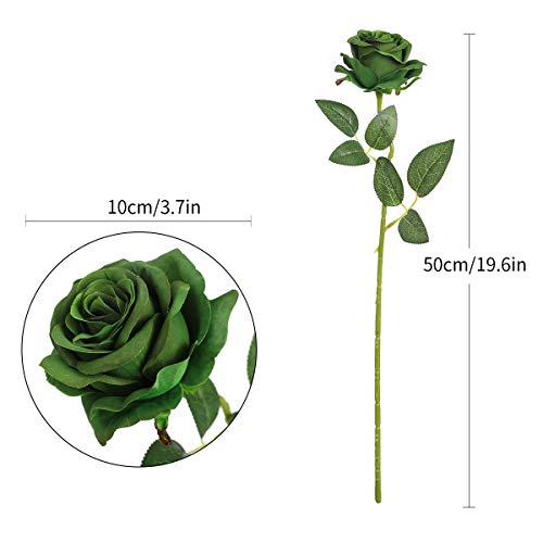 Nubry Artificial Silk Rose Flower Bouquet Lifelike Fake Rose for Wedding Home Party Decoration Event Gift 10pcs (Dark Green) - color: Dark Green
