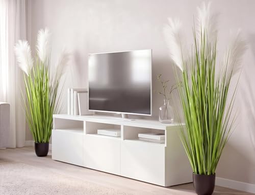 Jexine 2 Pcs 4 ft Artificial Tall Grass Plants for Outdoor Faux Tall Grasses Plant with Reed Flowers Potted Fake Greenery Plants for Housewarming Gift House Garden Lobby Outdoor Decoration (White) - color: White