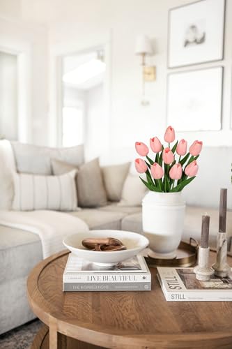 10 Pcs Baby Pink Tulips Artificial Flowers Real Touch Fake Tulips Fake Flowers for Mother's Day 13.5" Faux Tulips Faux Flowers Bulk Artificial Tulips Flowers for Vase Centerpieces Home Wedding Bouquet - color: Baby Pink #10