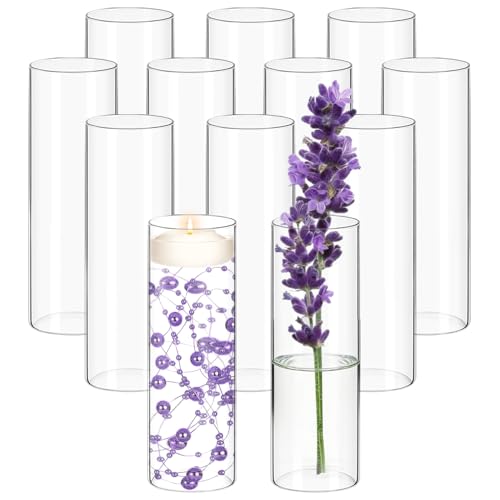 12 Pack Glass Cylinder Vases for Flower 12 Inch Tall Clear Centerpieces Bulk Vase Hurricane Floating Candle Holder for Table Home Decor Wedding Holiday Floral Shelf Party Dining Decoration - size: 12 Inch