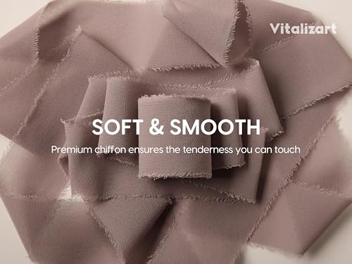 Vitalizart Brown Handmade Chiffon Silk Ribbon Fringe 1.5" x 21 Yd Brown & Nude Frayed Edges Ribbons for Wedding Invitations Bridal Bouquets Gifts Wrapping Crafts Holiday Party Decorations - color: Brown & Nude