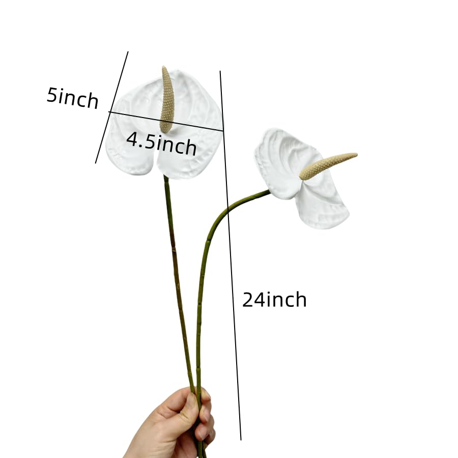 5 PC 24inch Artificial Anthurium Lily Flowers Permanent for Home Decor Bouquet and Green Leaf for Home Bridal Wedding Festival Party, Crafts, Store Decor Small Flower Bouquet Accessories (Pure White) - color: Pure White