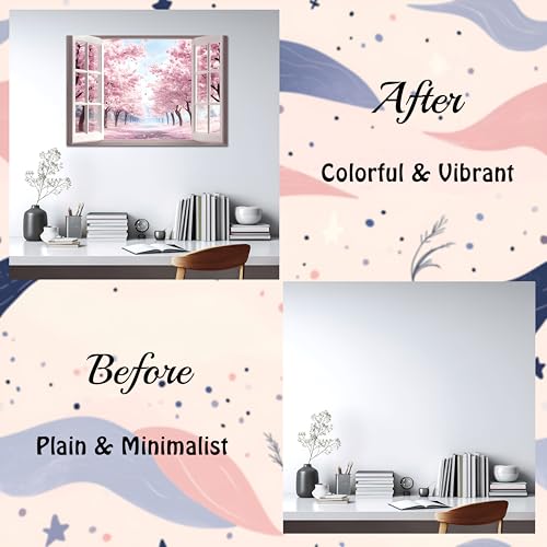 AMAZING WALL Cherry Blossom Pathway Peel and Stick 3D Fake Window Stickers,Removable Tree Wall Decals Murals for Home Decor,24x36in/2PCS - color: Cherry Blossom Pathway, size: 24x36"/2pcs