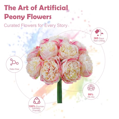 10PCS Champagne Realistic Silk Peonies Bouquet, Waterproof & UV Resistant Faux Peony Flowers, All-Weather Artificial Stems for Outdoor, Grave, Wedding Centerpiece & Home Decor - color: Champagne Purple