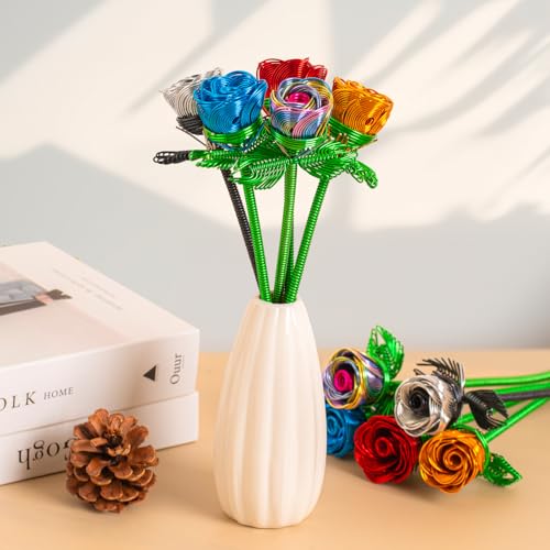 ZffXH Artificial Flowers Metal Bouquet Roses Flower,6Pcs Colorful Fake Rose,Aluminum Armature Crafted Waterproof,Office Hotel Table Decor,Mother's Day Valentine’s Day Girl's Birthday Party - color: Colorful