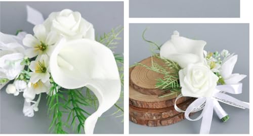 Artificial Calla Lily Wedding Boutonniere Groom and Groomsmen Buttonholes Flower with Pins Prom Party Suit Decoration Anniversary Accessories for Man (White,8) - color: White