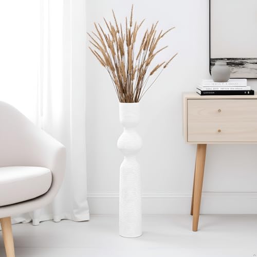 White Vases, 23.62'' Tall Floor Vase with 13.5'' Mouth & 4.3'' Base, Ideal for Dried Pampas Grass & Home Decor, Modern Floor Vase for Living Room/Entryway - color: White