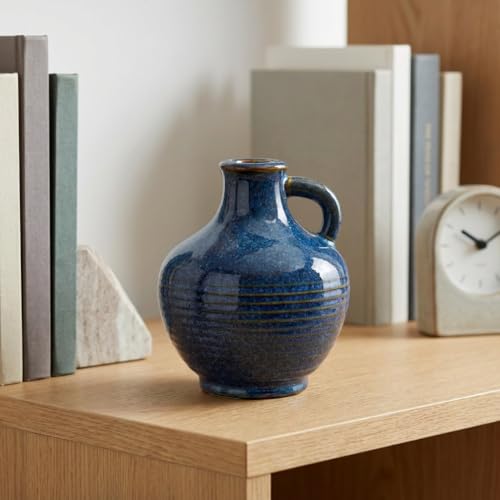 Sunddo 6 Inch Blue Ceramic Vase - Small Rustic Vases for Home Decor, Pitcher Modern Flower Vase for Bookshelf and Bathroom Decor, Nightstand, Dining, Centerpiece Table Decorations - color: Dark Blue - 6, size: 6 Inch